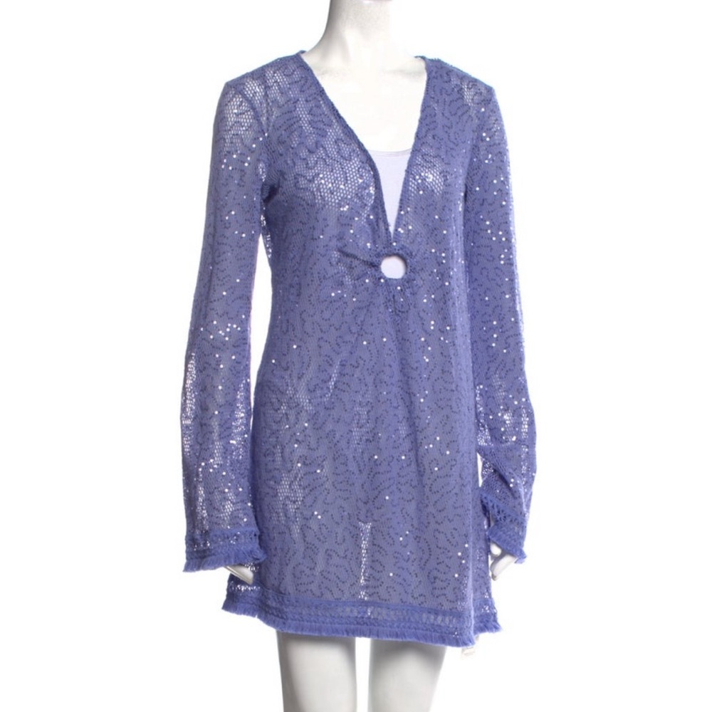 House of Harlow 1960 Lavender Sequined Crochet Swim Coverup